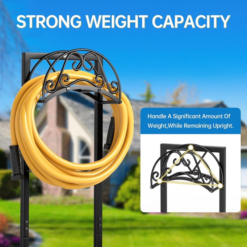 GREENER Garden Hose Holder Detachable Water Hose Holder Freestanding Heavy Duty Metal Hose Hanger Holds 150-feet Hose,Outdoor Hose Holder Storage For Outside Yard Lawn,Black - Image 5